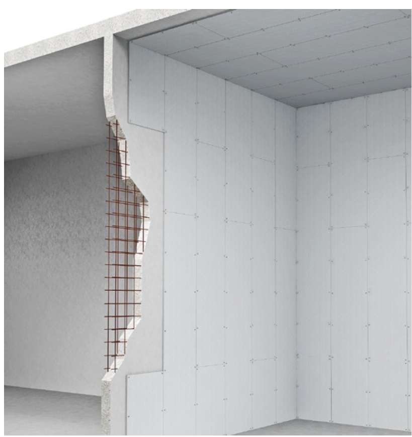 Concrete wall with Aestuver Fire protection boards